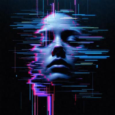 The primary subject of the image is a close-up of a woman's face, with her eyes closed. The setting is a dark background, which contrasts with the vibrant colors of the woman's face. The visual style is a digital art or illustration, with the woman's face being the main focus of the image. The colors and mood of the image are predominantly purple and blue, creating a sense of mystery and intrigue.